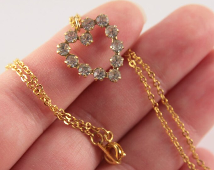 Minimal Heart Necklace Crystal Heart Pendant Rhinestone Love Necklace Gold Heart Pendant Tiny Very Little Cheap Valentine Gift Jewellery