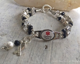Medical Alert Bracelet, Diabetic Alert Bracelet, Diabetes Type 2 Bracelet, Diabetic Awareness Bracelet, Medical ID Bracelet, Diabetes