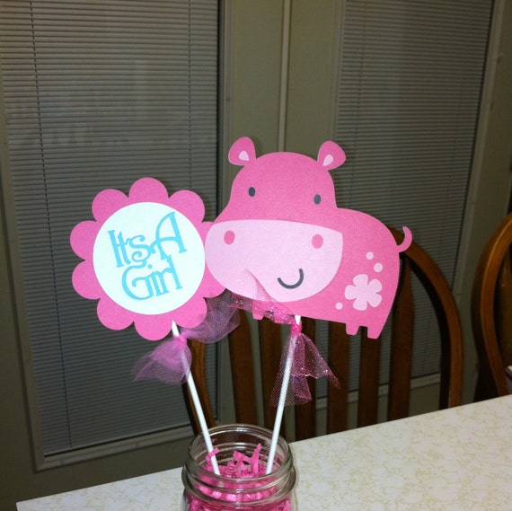 Hippo Its a girl centerpiece Hippo baby shower Hippo