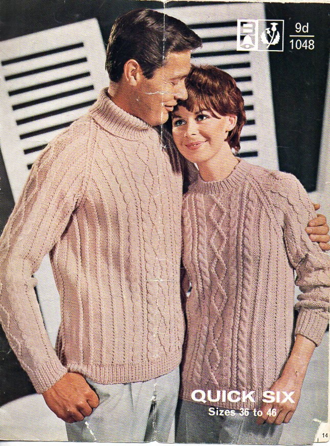 womens mens aran sweaters knitting pattern PDF cable sweater