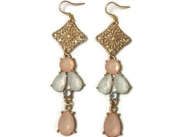 Long Gold Earrings - Gold Vintage Earrings - Crystal Earrings - Gold Earrings - Gold Earrings Dangle - Gold Dangle Earrings - Long Earrings