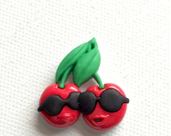 Cherries Pin, Cherry Pin, Red Cherry Pin, Cool Cherries Pin, Cherry Tie Tack, Cherries with Shades Pin, Fruit Accessories, Fruit Jewelry