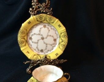3 Piece Fancy LIDNER KUEPS Bavaria, Teacup, Saucer, Dessert Plate