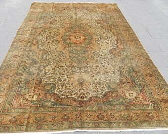 vintage turkish oushak rug, vintage rug, persian vintage rug, turkish handmade rug, Moroccan rug, Boucherouite,