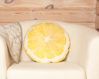 Lemon Yellow Pillow – Realistic Citrus Fruit Cushion, Yellow Lemon Throw Pillow, Kitchen Decor