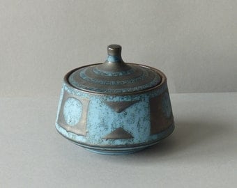 Vintage pot by Carstens Tonnieshof West Germany, Ankara decor, blue with black geometric pattern, WGP model 1701, sixties