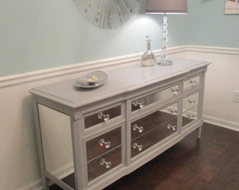 Items similar to Mirrored Dresser Grey with Quatrefoil overlay, Shabby ...