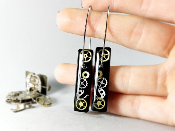 Stunning black sterling silver resin steampunk earrings, gears and cogs amazing clockwork jewelry, steam punk jewelry by ByEmilyRay steampunk buy now online Stunning black sterling silver resin steampunk earrings, gears and cogs amazing clockwork jewelry, steam punk jewelry by ByEmilyRay steampunk buy now online