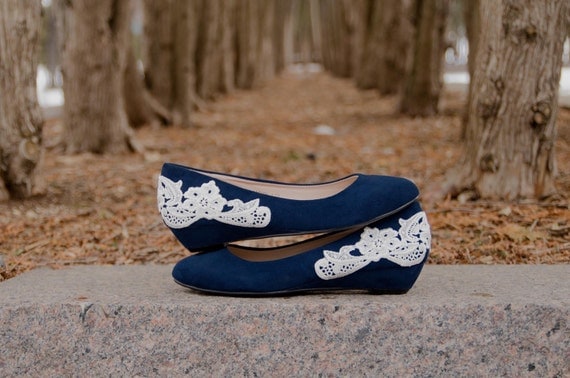 Navy Blue Wedge with Ivory Lace