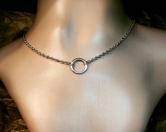 Minimalist Smooth Silver O Ring Necklace Discreet Sexy Day Collar Alternative Goth Bohemian Hipster DDLG BDSM