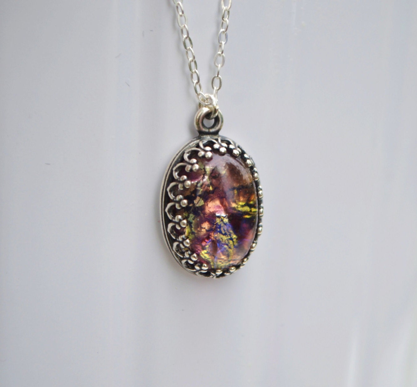 Antique Silver Amethyst Opal Necklace Amethyst Opal Necklace