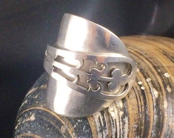 Silver Spoon Ring - Crafted from a Pierced Sterling Silver Coffee Spoon - Hallmarked SpoonRing - Fleur-de-lys - Handmade by Adrift Crafts