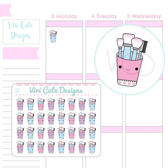 kawaii makeup brushes planner stickers make up stickers