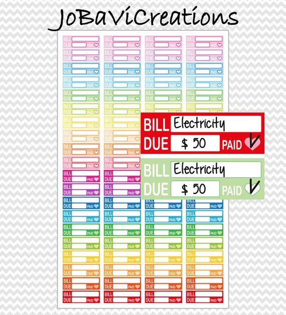 Bill Due Planner Stickers Printable Bill Due Stickers Pastel