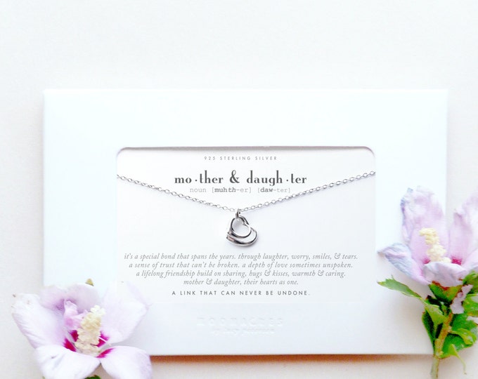 Mother and Daughter |Wedding Mother's Day Birthday Gift For Mom Mother of the Bride | Sterling Silver Heart Necklace Poem Quote Message Card