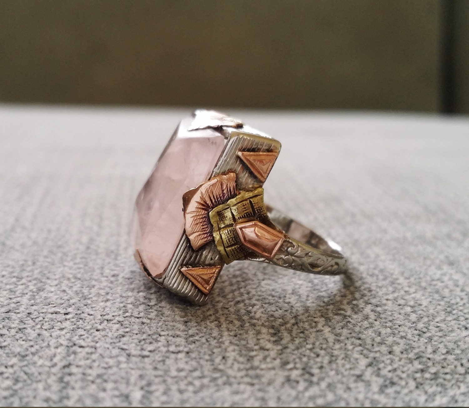 Antique Rose Quartz Bohemian Engagement Ring Three by ...