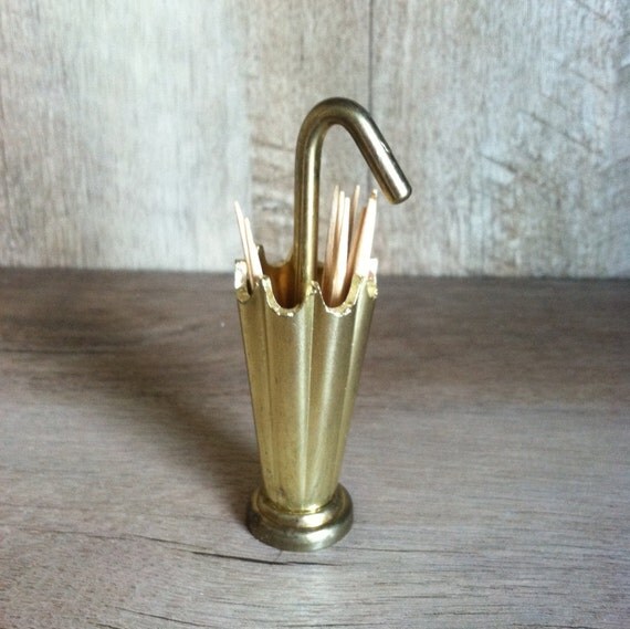 Brass Umbrella Toothpick Holder Retro Serving Decor
