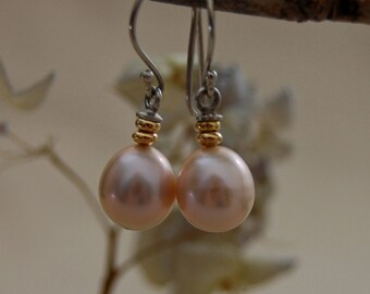 Kani - rose freshwater pearl dangle earrings, dangle earrings, pearl jewelry, for her, teens, woman, gift, wedding jewelry, bridal fashion