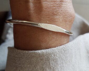 Silver Signet Cuff Bracelet, Sterling Silver Bracelet, Stacking Bracelet, Open Cuff Bracelet - Handmade Silver Bracelets