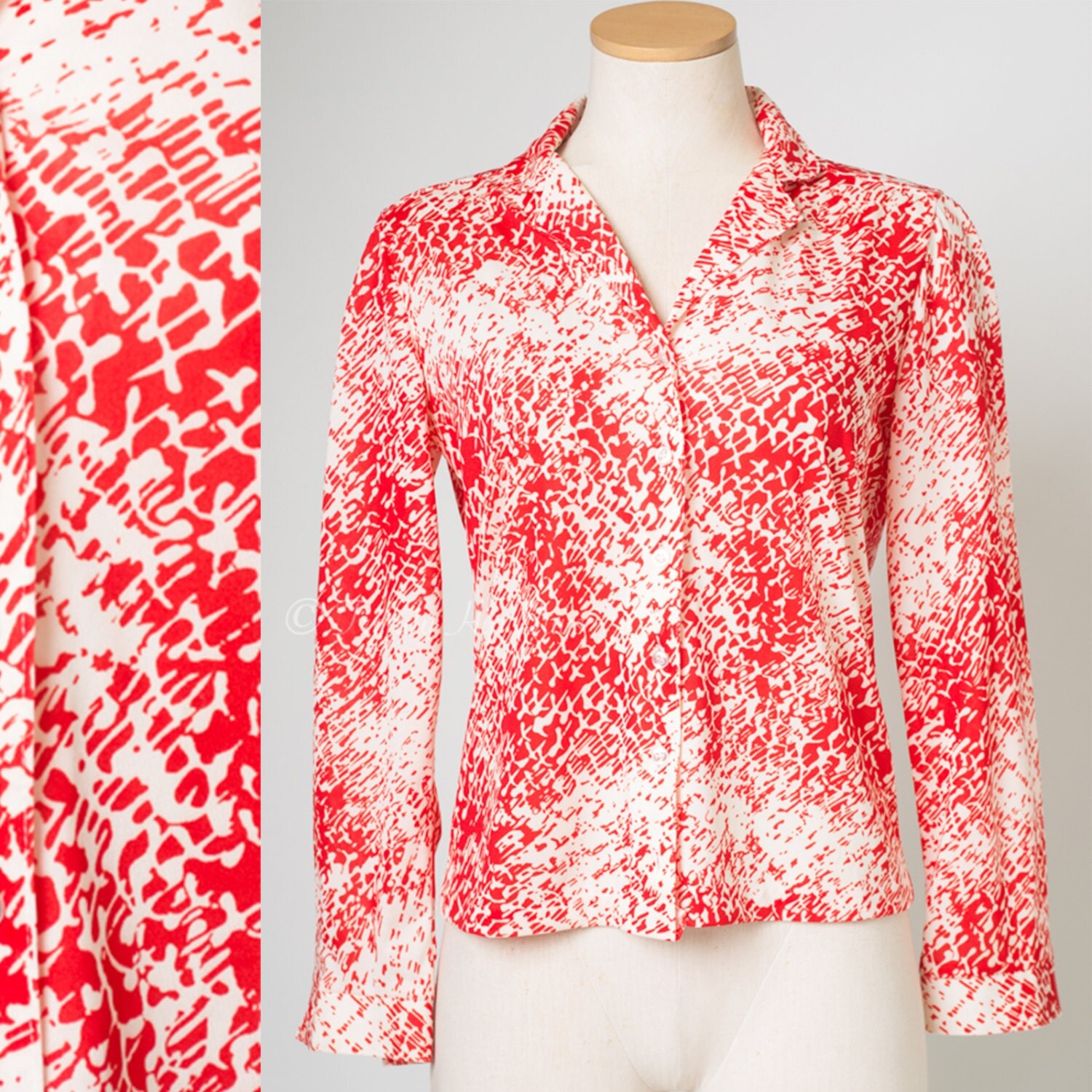 Vintage top, 60s Top, Mod Top, Vintage red top, Abstract top, womens