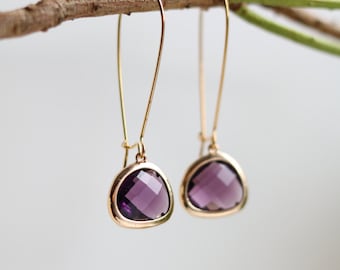 Amethyst Earrings - Gold Dangle Earrings - Stone Earrings - Drop Earrings - Birthstone Earrings - Purple Earrings - Amethyst Jewellery
