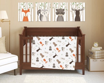 Baby Blanket Woodland Crib Bedding Jersey knit Summer Blanket Fox Bear Bunny Moose Animal Baby Blanket Woodland Nursery Bedding Crib Blanket