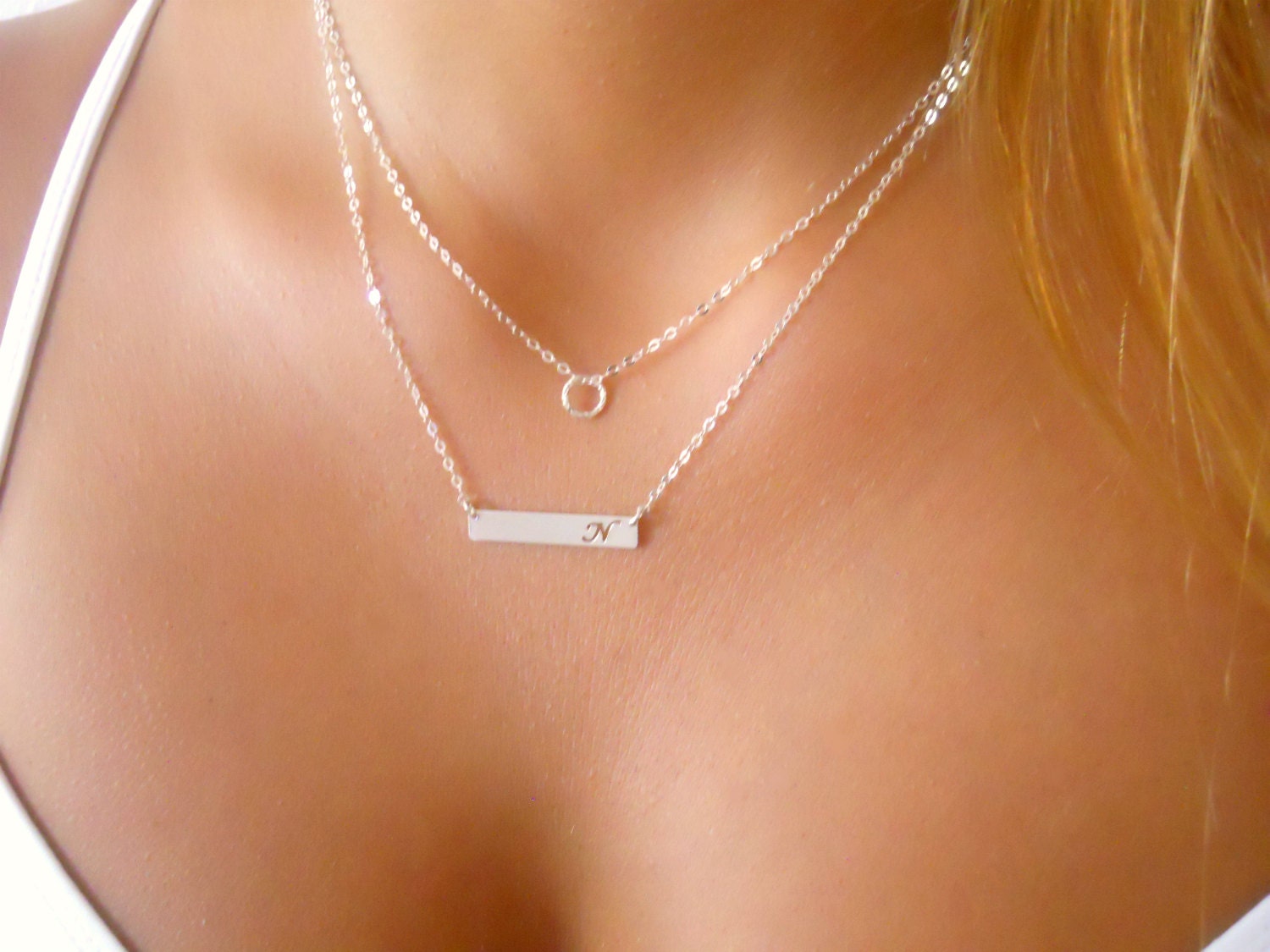 Layered Set of 2 Silver Necklaces Sterling Silver Necklace