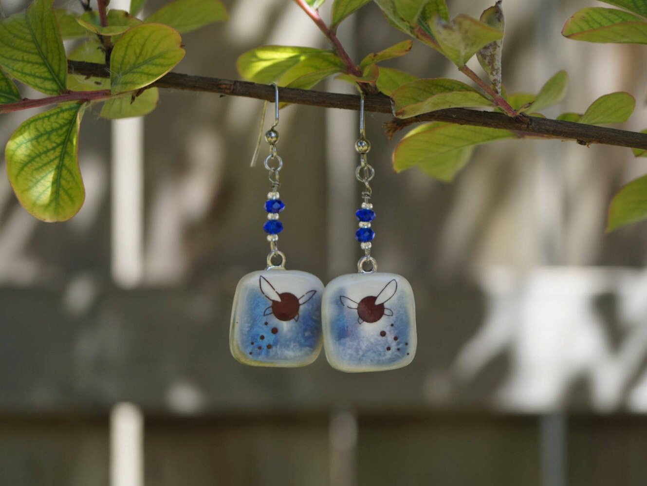 Navi earrings ceramic zelda link beaded blue by MelBoomArt on Etsy