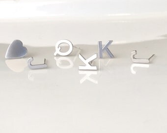 Silver Initial Stud Earrings, Alphabet Earring Post, Silver Gold Plated, 925 Sterling Silver Posts, Monogram Earrings,Initial Earring Posts