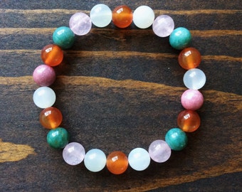 Fertility Bracelet, Healing Bracelet, Fertility Jewelry, Crystal Healing Jewelry, Yoga Jewelry, Moonstone, Carnelian, Rose Quartz, Rhodonite