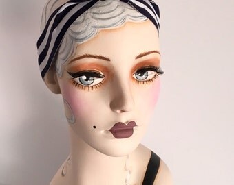 Mannequin Head, Hand Painted, Flapper, Black & White, Vintage