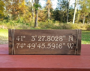 Coordinates Sign - Latitude Longitude Sign - Custom Coordinates - Rustic Home Decor - Travel Theme