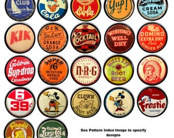Vintage Soda Pop Bottle Cap Kitchen Cabinet Knobs - Retro Kitchen Drawer Pulls, Antique label, Beverage, Dresser Pull, Cupboard Door - 915D1