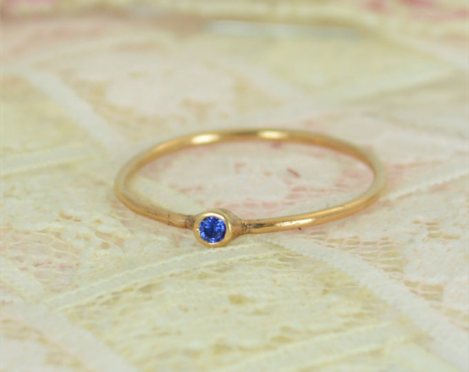 Tiny Sapphire Ring Set, Solid 14k Rose Gold Wedding Set, Stacking Ring, Solid 14k Gold Sapphire Ring, September Birthstone, Bridal Set