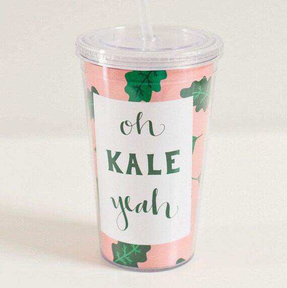 Oh Kale Yeah Pink Pattern Juicing Juice Smoothie Veggies Print