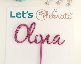 Personalised Name Cake Topper, Personalised Cake Topper, Wooden Cake Topper, Glitter Cake Topper, Rustic Cake Topper, Various Colours.