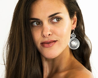 Statement Earrings, Silver Dangle Earrings, Spiral Earrings, Wrapped Earrings, Statement Earrings, Lightweight Earrings, Silver earrings.
