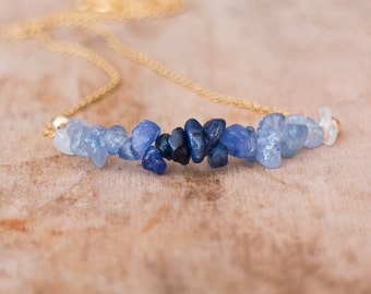 Raw Sapphire Necklace, Blue Ombre Sapphire Necklace, September Birthstone, Sapphire Jewellery, Raw Stone Jewelry, Raw Crystal Necklace