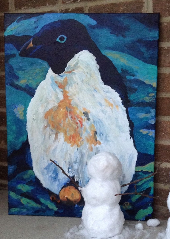 Items similar to ORIGINAL Penguin painting, Landscape painting, Animal ...
