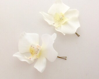 Bridal Flower Hair Pin Wedding Hair Accessory White Orchid Hair Pin White Bridal Hair Pin White Prom Hair Pin -Ready to Ship!