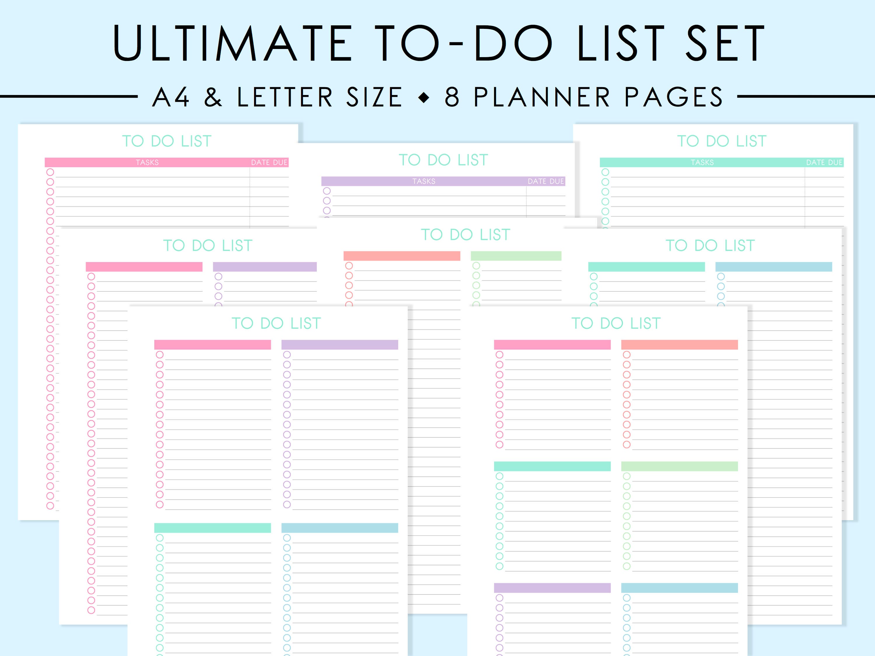 A4/LETTER To-Do List Printable Set To do list Checklist