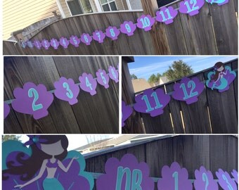 Mermaid Newborn Banner, Monthly Banner, 1-12 Month Banner, Mermaid Birthday Banner, Mermaid 1st Birthday, Mermaid Party, Mermaid Birthday