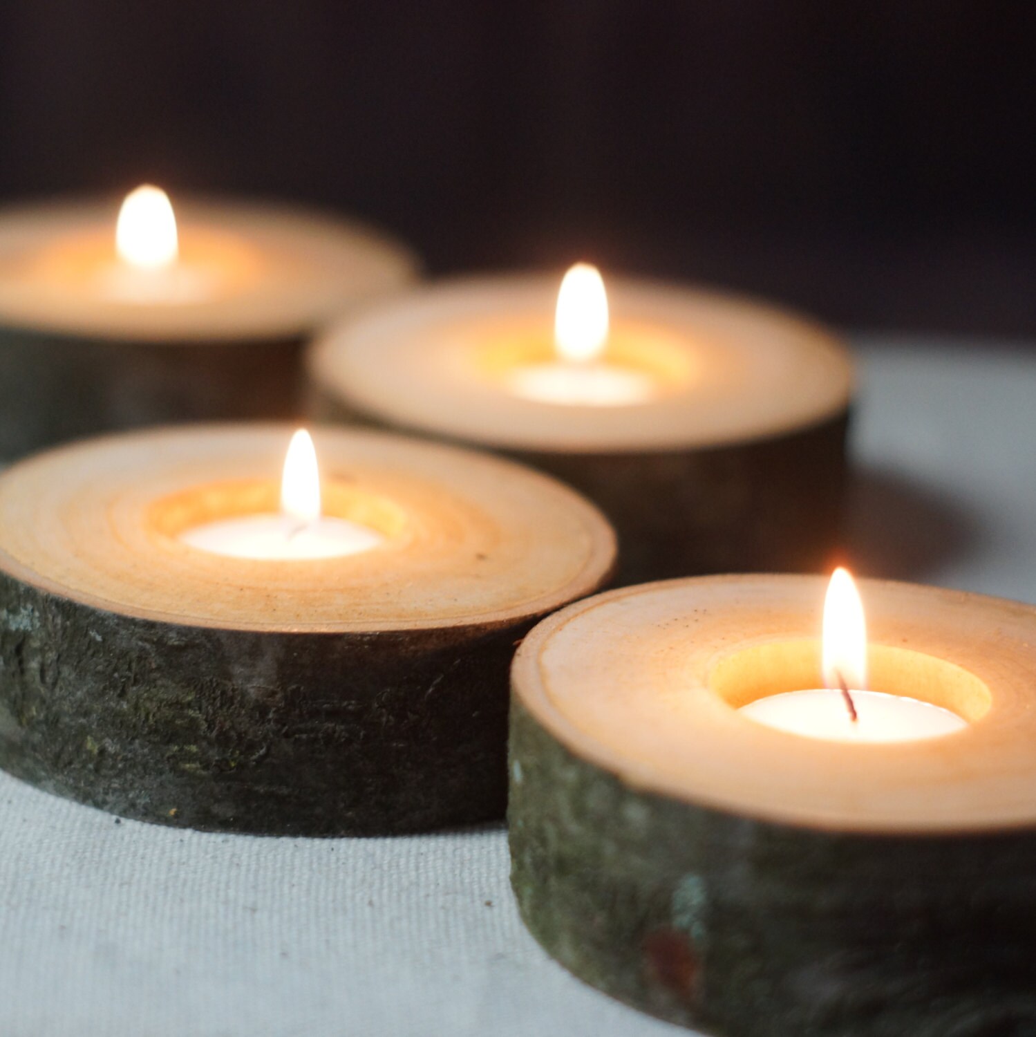 Log Slice Candle Holders Set of 4 Rustic Home Decor
