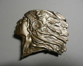 Vintage 1970s Indiana Metal Craft Indian Chief Belt Buckle