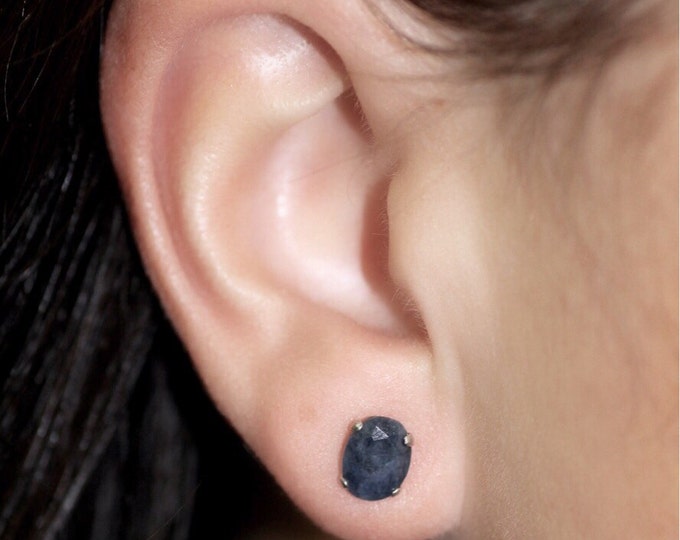 Sapphire earring, stud earring, gold earring, silver earring, blue stone earring, gift for her, gold sapphire earring