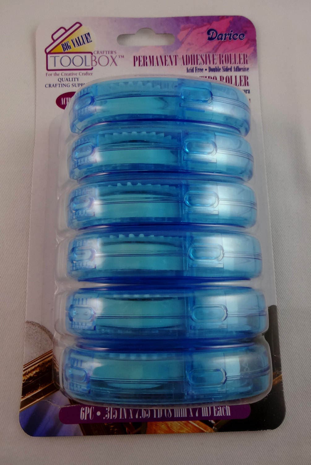 Permanent adhesive double sided tape runners, set of 6, acid free for