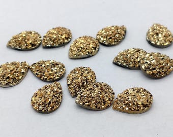 Gold 10x14mm flat faux druzy teardrop Cabochons 10pcs