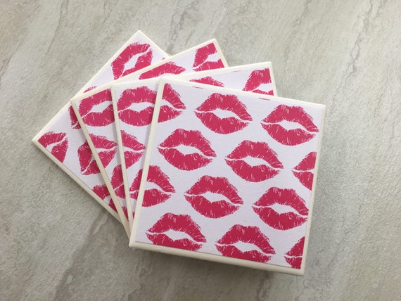 Kiss Decor Lips Decor Pink Coasters Kiss Coasters Lips