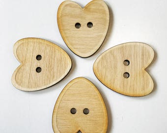 Large Heart Button. 40mm buttons. Sewing Scrap Craft. Birch Wood Buttons. Extra large button. A068