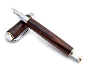 Kingwood Fountain Pen With 24kt Gold & Chrome Fittings - Handcrafted Wood Ink Pen By Whiddenswoodshop - Wood Fountain Pen
